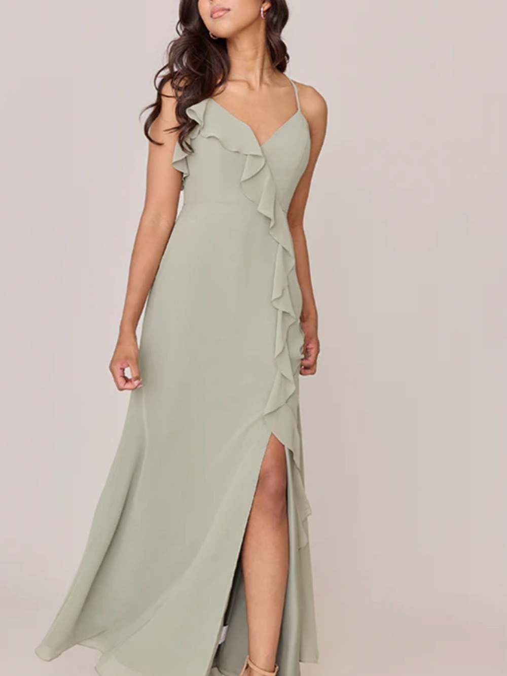 Revelry Sage Ruffle Spaghetti-Strap Maxi Dress